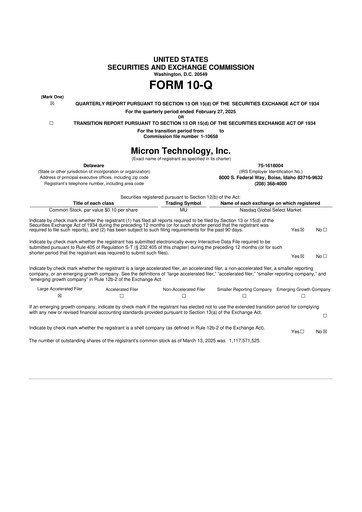 Thumbnail Micron Technology 10-Q Quarterly Report FY2025 
