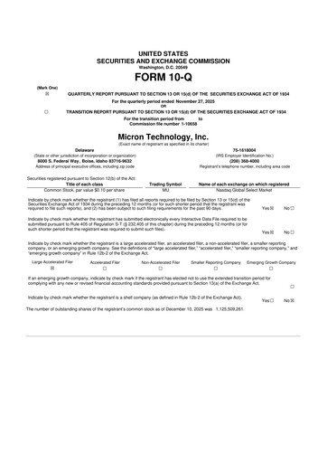 Thumbnail Micron Technology 10-Q Quarterly Report FY2026 