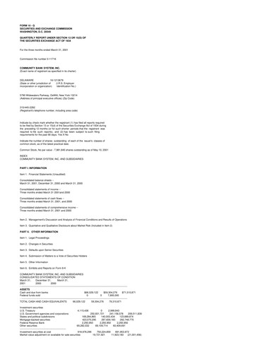 Thumbnail Community Financial System 10-Q Quarterly Report FY 