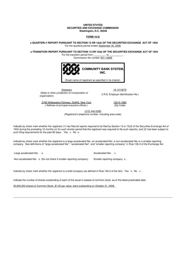 Thumbnail Community Financial System 10-Q Quarterly Report FY 