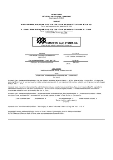 Thumbnail Community Financial System 10-Q Quarterly Report FY 