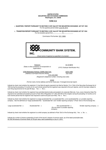 Thumbnail Community Financial System 10-Q Quarterly Report FY 