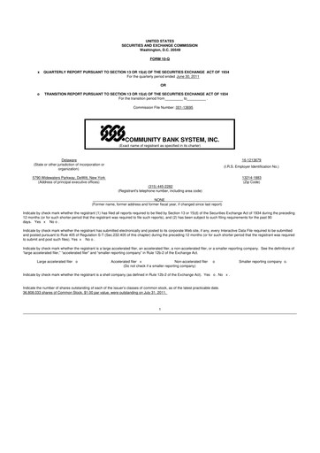 Thumbnail Community Financial System 10-Q Quarterly Report FY2011 