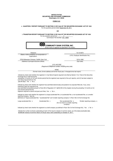 Thumbnail Community Financial System 10-Q Quarterly Report FY2011 