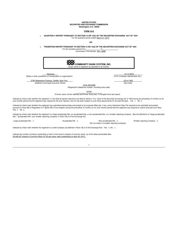 Thumbnail Community Financial System 10-Q Quarterly Report FY2012 
