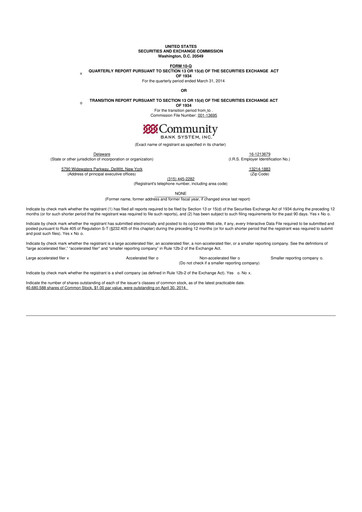 Thumbnail Community Financial System 10-Q Quarterly Report FY2014 
