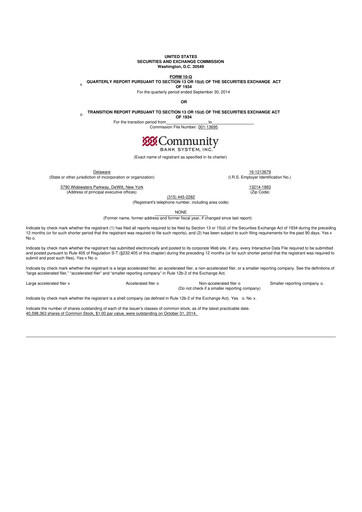 Thumbnail Community Financial System 10-Q Quarterly Report FY2014 