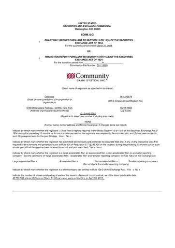 Thumbnail Community Financial System 10-Q Quarterly Report FY2015 