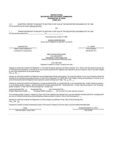 Thumbnail Cintas 10-Q Quarterly Report FY2018 