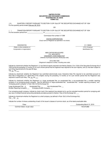 Thumbnail Cintas 10-Q Quarterly Report FY2019 