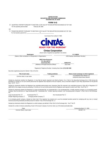 Thumbnail Cintas 10-Q Quarterly Report FY 