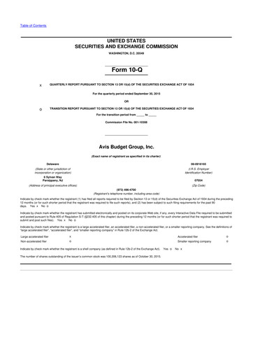 Thumbnail Avis Budget Group
 10-Q Quarterly Report FY2015 