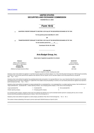 Thumbnail Avis Budget Group
 10-Q Quarterly Report FY2018 