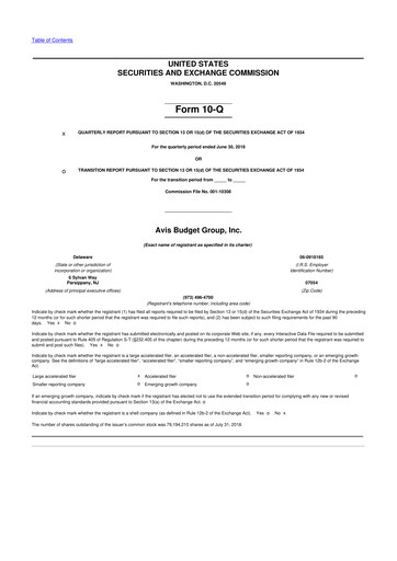 Thumbnail Avis Budget Group
 10-Q Quarterly Report FY2018 