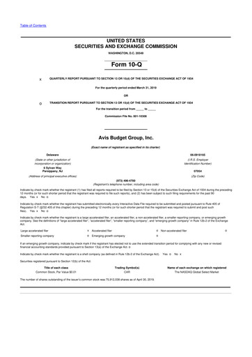 Thumbnail Avis Budget Group
 10-Q Quarterly Report FY2019 