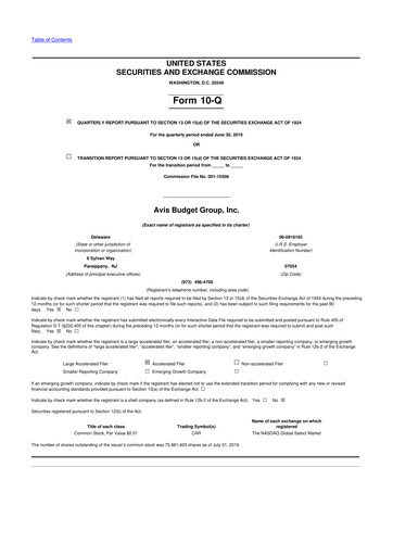 Thumbnail Avis Budget Group
 10-Q Quarterly Report FY2019 