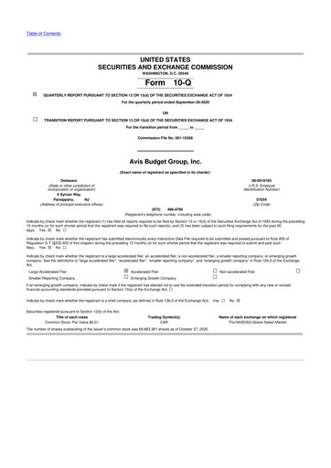 Thumbnail Avis Budget Group
 10-Q Quarterly Report FY 