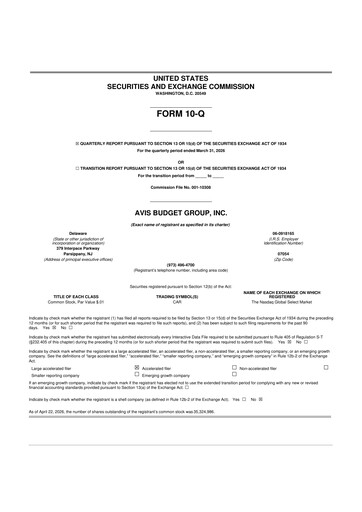 Thumbnail Avis Budget Group
 10-Q Quarterly Report FY 