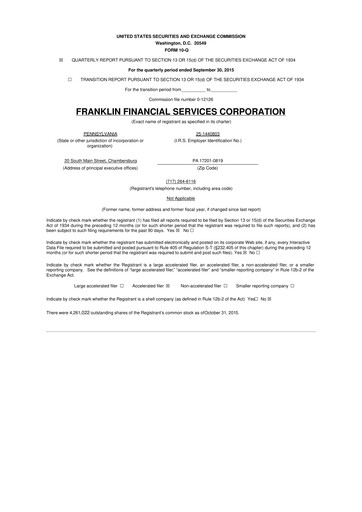 Thumbnail Franklin Financial Services Corporation 10-Q Quarterly Report FY2015 