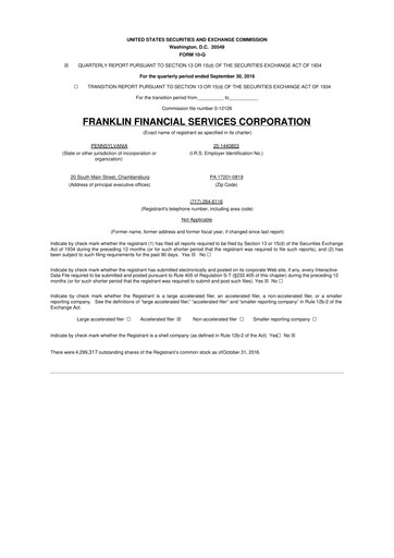 Thumbnail Franklin Financial Services Corporation 10-Q Quarterly Report FY2016 