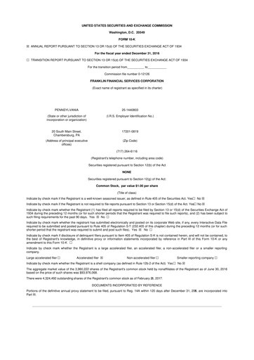 Thumbnail Franklin Financial Services Corporation 10-K Annual Report 2016
