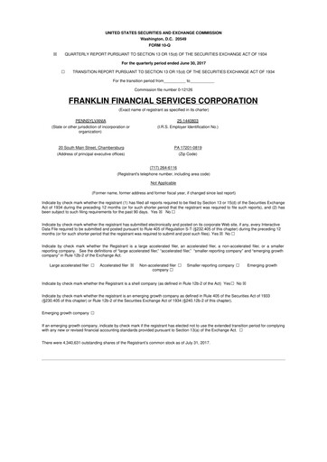 Thumbnail Franklin Financial Services Corporation 10-Q Quarterly Report FY2017 