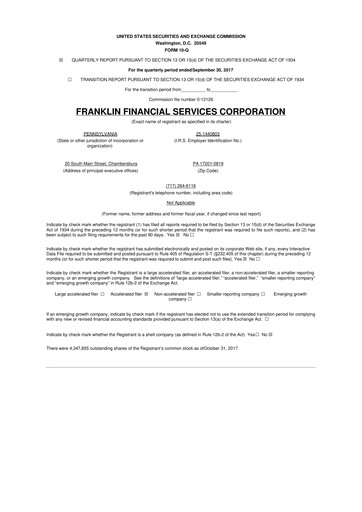 Thumbnail Franklin Financial Services Corporation 10-Q Quarterly Report FY2017 