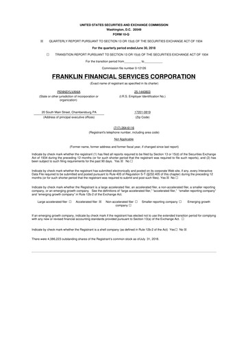 Thumbnail Franklin Financial Services Corporation 10-Q Quarterly Report FY2018 