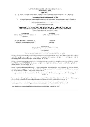 Thumbnail Franklin Financial Services Corporation 10-Q Quarterly Report FY2018 