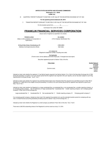 Thumbnail Franklin Financial Services Corporation 10-Q Quarterly Report FY2019 