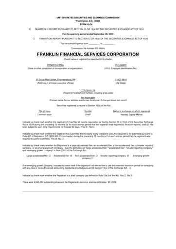 Thumbnail Franklin Financial Services Corporation 10-Q Quarterly Report FY2019 