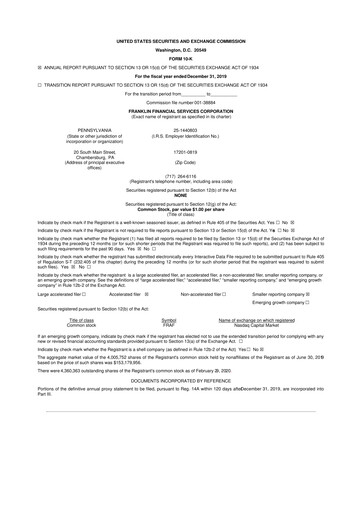 Thumbnail Franklin Financial Services Corporation 10-K Annual Report 2019