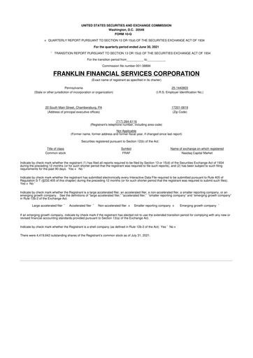Thumbnail Franklin Financial Services Corporation 10-Q Quarterly Report FY2021 