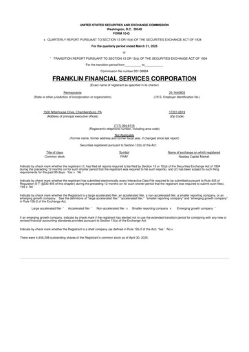 Thumbnail Franklin Financial Services Corporation 10-Q Quarterly Report FY2025 