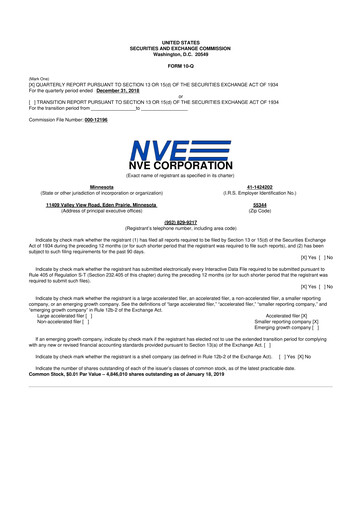 Thumbnail NVE Corporation
 10-Q Quarterly Report FY2019 