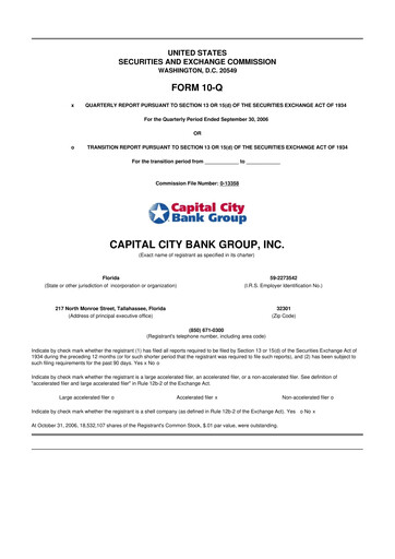Miniature Capital City Bank Group
 10-Q Rapport trimestriel  