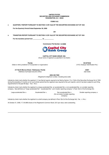 Miniature Capital City Bank Group
 10-Q Rapport trimestriel  