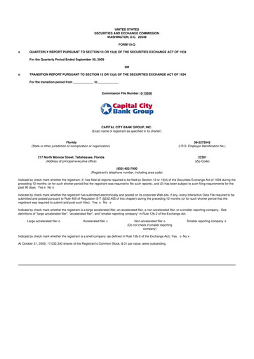 Miniature Capital City Bank Group
 10-Q Rapport trimestriel  