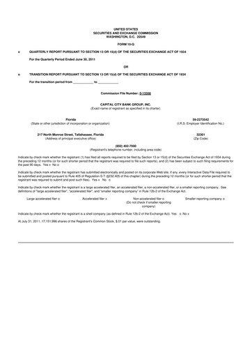 Miniature Capital City Bank Group
 10-Q Rapport trimestriel 2011 
