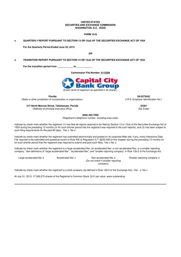 Miniature Capital City Bank Group
 10-Q Rapport trimestriel 2013 