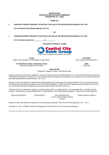 Miniature Capital City Bank Group
 10-Q Rapport trimestriel 2013 