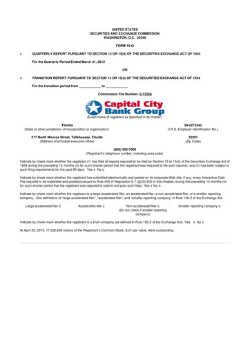 Miniature Capital City Bank Group
 10-Q Rapport trimestriel 2015 