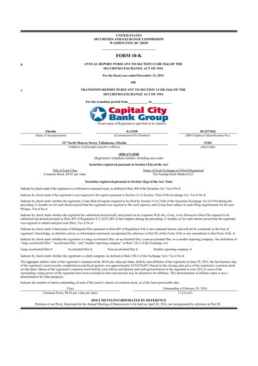 Thumbnail Capital City Bank Group
 10-K Annual Report 2015