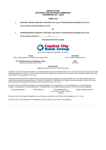Miniature Capital City Bank Group
 10-Q Rapport trimestriel 2016 