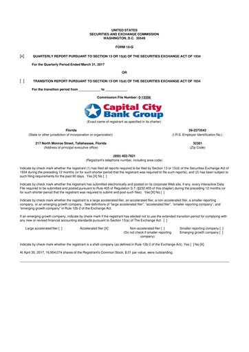 Miniature Capital City Bank Group
 10-Q Rapport trimestriel 2017 