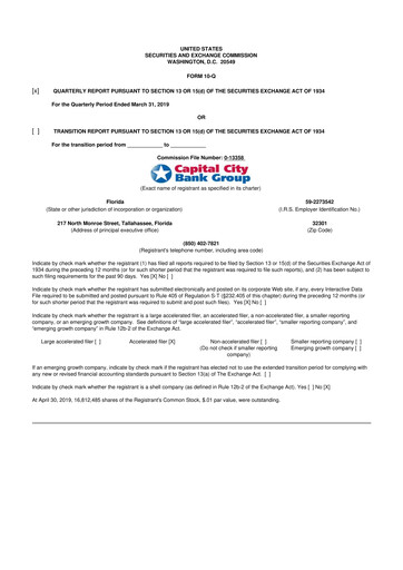 Miniature Capital City Bank Group
 10-Q Rapport trimestriel 2019 