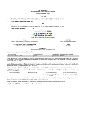 Miniature Capital City Bank Group
 10-Q Rapport trimestriel 2019 