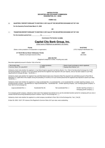 Miniature Capital City Bank Group
 10-Q Rapport trimestriel 2020 