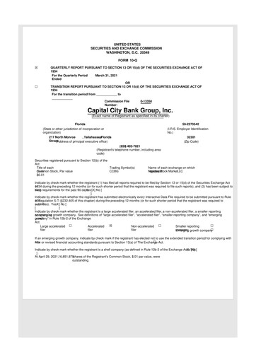 Miniature Capital City Bank Group
 10-Q Rapport trimestriel 2021 
