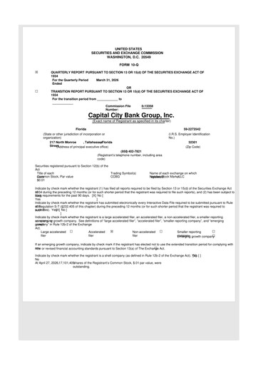 Thumbnail Capital City Bank Group
 10-Q Quarterly Report FY 